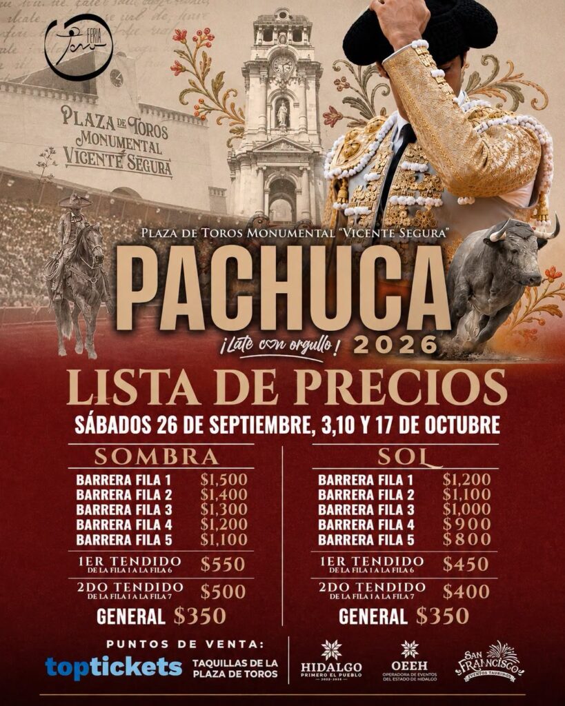 precios corridas de toros feria pachuca 2026